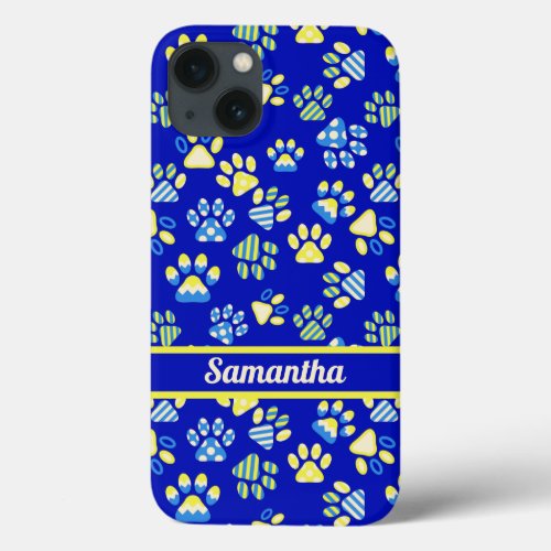 Colorful  Blue Paws Personalized  iPhone 13 Case