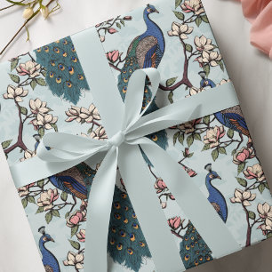 Colorful Blue Peacock & Magnolia Blue Wildlife Wrapping Paper