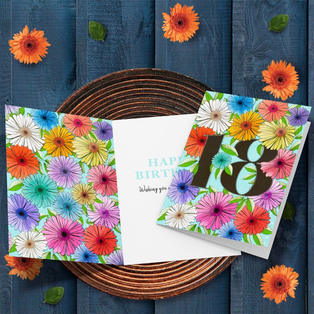 Colorful Blue Personalized 18th Birthday Floral Card (Creator Uploaded)