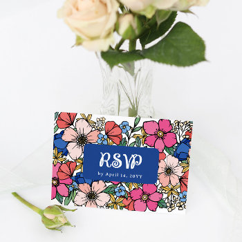 Colorful Blue Pink Coral Floral Wedding Rsvp by Paperpaperpaper at Zazzle