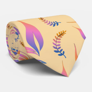 COLORFUL BLUE PINK LEAF FOLIAGE ABSTRACT PATTERN NECK TIE