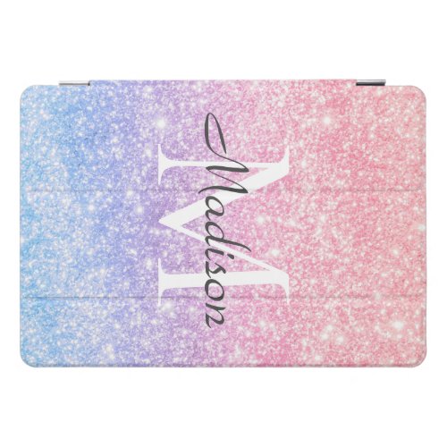 Colorful Blue Pink Ombre Glitter Name Monogram  iPad Pro Cover
