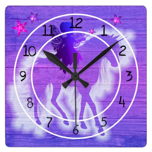 Colorful Blue & Pink Unicorn Decorative Square Wall Clock