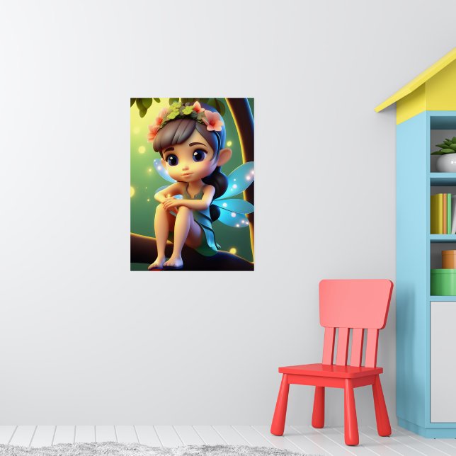Colorful Blue Pixie Fairy Child's Wall Poster (Nursery 1)