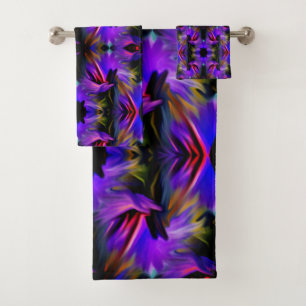 Colorful Blue Purple Brush Swirls Abstract      Bath Towel Set