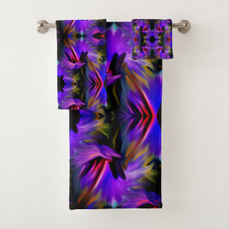 Colorful Blue Purple Brush Swirls Abstract Bath Towel Set