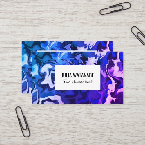 Colorful Blue Purple Marbled Handmade  Business Card