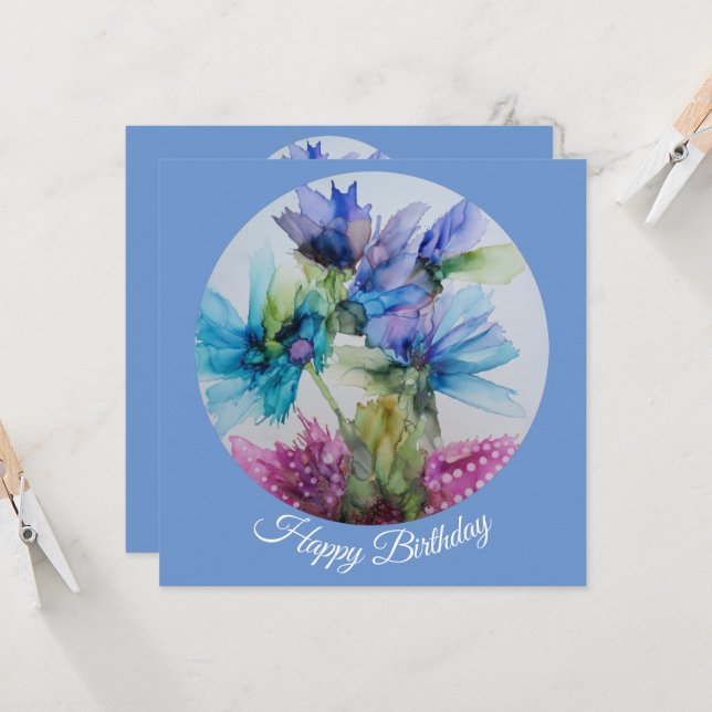 Colorful Blue Purple Pink Green Floral Art  (Front/Back In Situ)