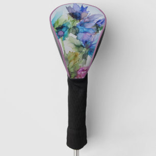 Colorful Blue Purple Pink Green Floral Art Golf Head Cover
