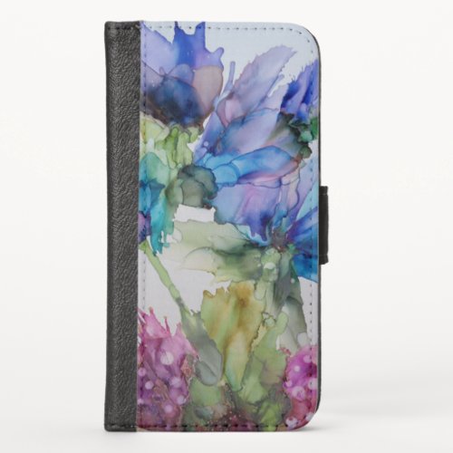 Colorful Blue Purple Pink Green Floral Art  iPhone X Wallet Case