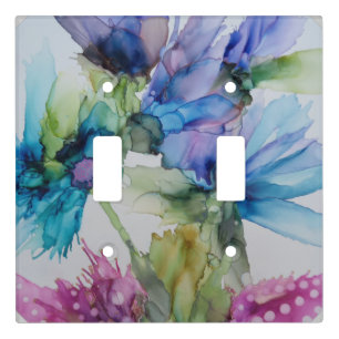 Colorful Blue Purple Pink Green Floral Art Light Switch Cover