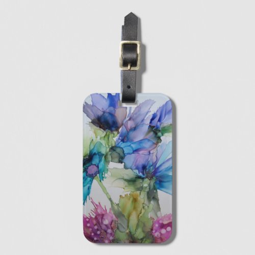 Colorful Blue Purple Pink Green Floral Art  Luggage Tag