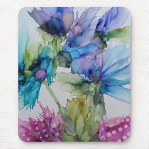 Colorful Blue Purple Pink Green Floral Art Mouse Pad