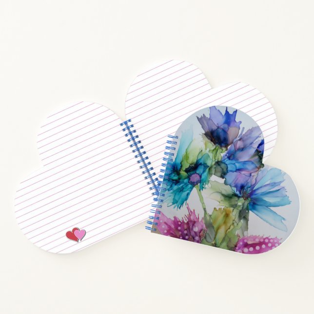 Colorful Blue Purple Pink Green Floral Art  Notebook (Inside)