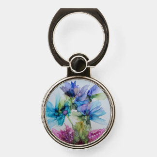 Colorful Blue Purple Pink Green Floral Art Phone Ring Stand