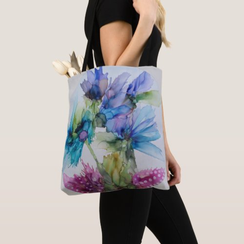 Colorful Blue Purple Pink Green Floral Art  Tote Bag