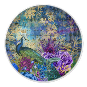 Colorful Blue Purple Rainbow Peacock Ceramic Knob