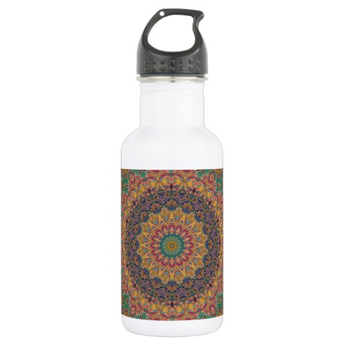 Colorful Blue Red and Yellow Mandala Kaleidoscope Stainless Steel Water Bottle