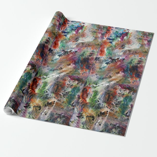 Colorful Blue Red White Marble Pattern  Wrapping Paper (Unrolled)
