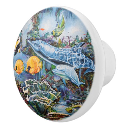 Colorful Blue Red Yellow Marine Animals Ceramic Knob