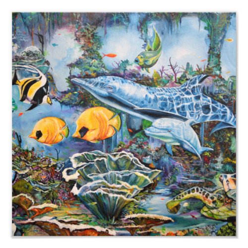 Colorful Blue Red Yellow Marine Animals Photo Print