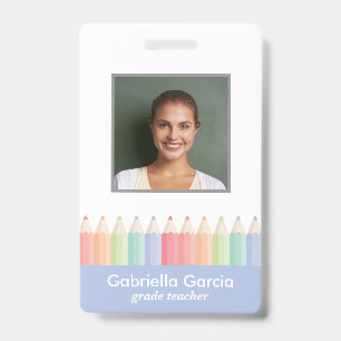 Colorful Blue School Teacher Photo ID Badge