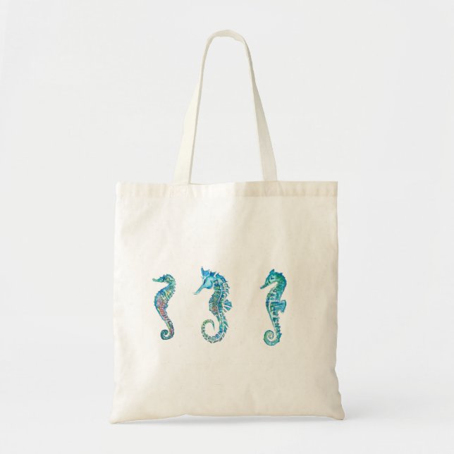 Colorful Blue Seahorses Trio Tote Bag (Front)