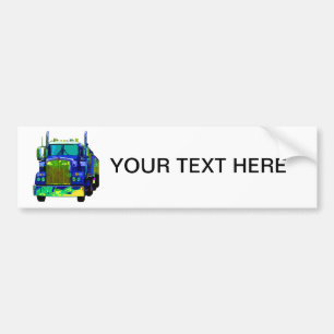 Colorful Blue Semi Truck Bumper Sticker