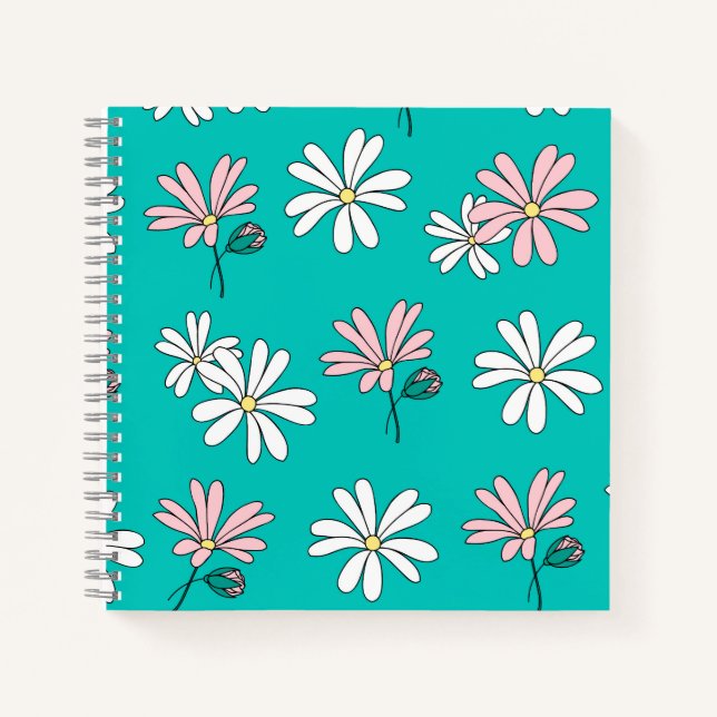 Colorful blue sky chic floral pattern girly notebook (Front)