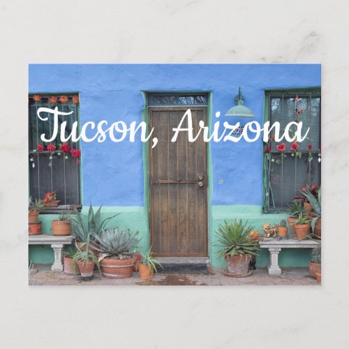 Colorful Blue Southwest home Tucson Arizona Postcard