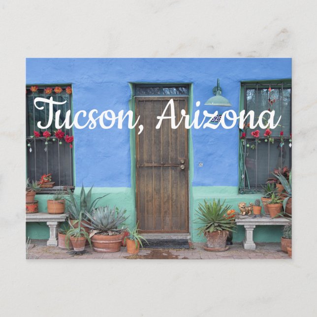 Colorful Blue Southwest home Tucson, Arizona Postcard (Front)