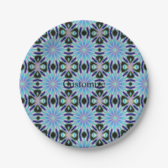 Colorful blue stars design   paper plates (Front)