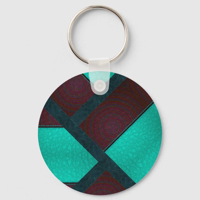 Colorful Blue Stitched Patchwork leather Keychain (Front)