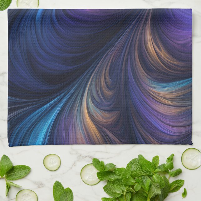 Colorful Blue Swirl Pattern Kitchen Towel (Folded)