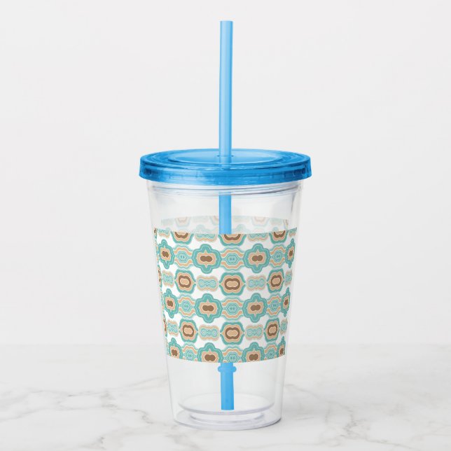 Colorful blue/tan/brown medallion acrylic tumbler (Front)