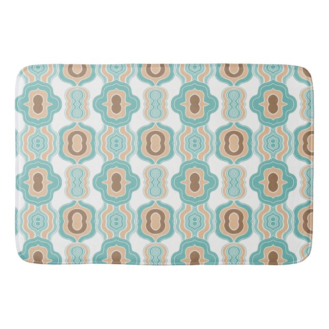 Colorful blue/tan/brown medallion bath mat (Front)