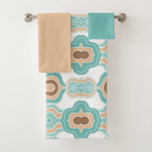 Colorful blue/tan/brown medallion bath towel set