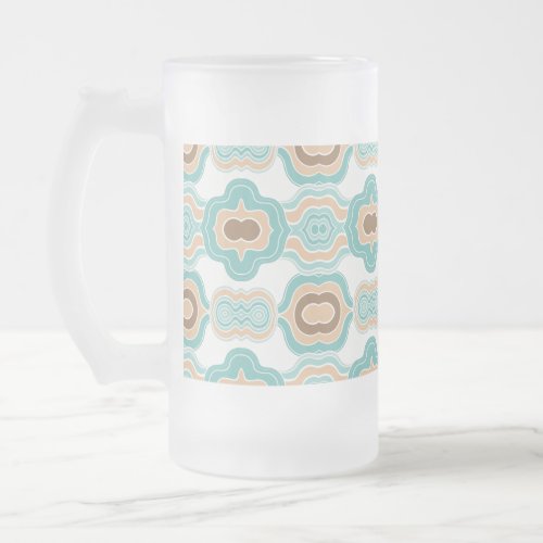 Colorful bluetanbrown medallion frosted glass beer mug