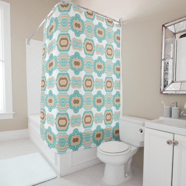 colorful blue/tan/brown medallion shower curtain (In Situ)