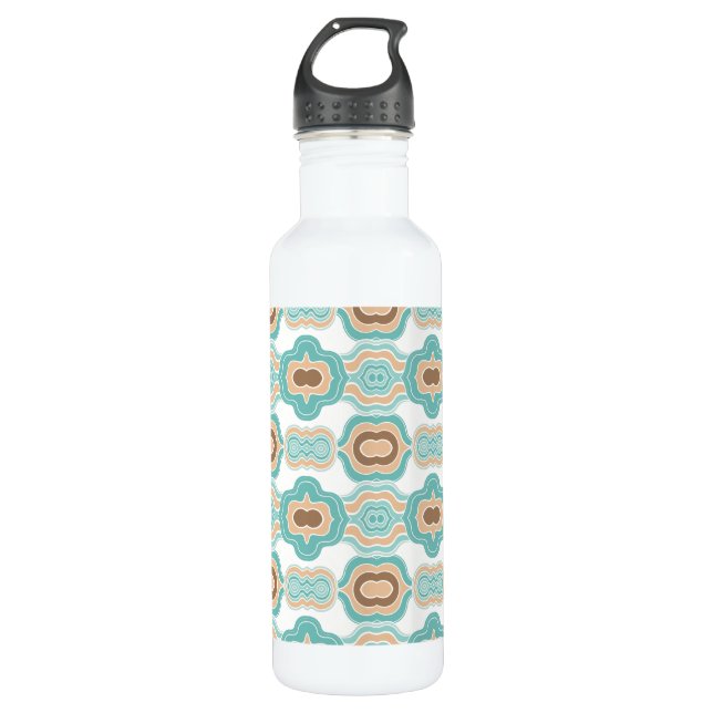 Colorful blue/tan/brown medallion stainless steel water bottle (Front)