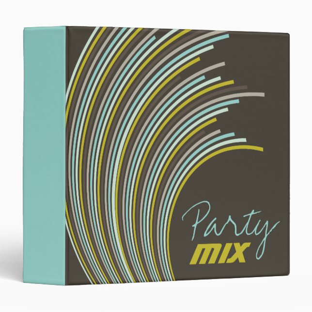 Colorful Blue Teal Brown Fun Curved Party Stripes Binder (Front/Spine)