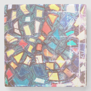 Colorful blue teal yellow red grunge abstract  stone coaster