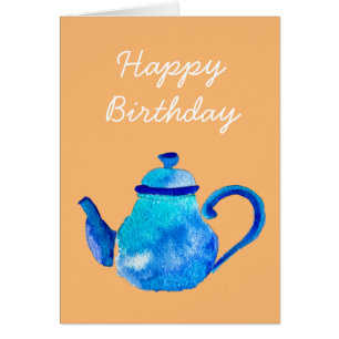 Colorful blue teapot watercolor