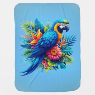 Colorful, blue tropical macaw  baby blanket