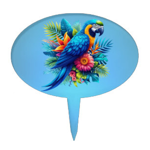 Colorful, blue tropical macaw  cake topper