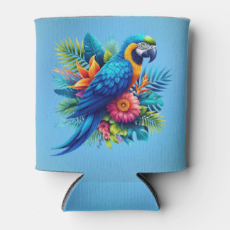 Colorful, blue tropical macaw can cooler
