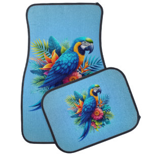 Colorful, blue tropical macaw car floor mat
