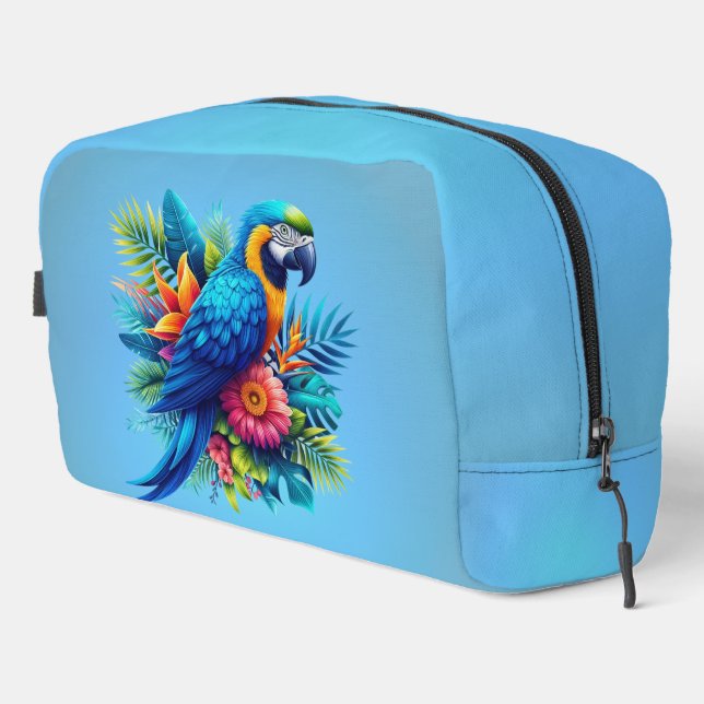 Colorful, blue tropical macaw  dopp kit (Right Corner)