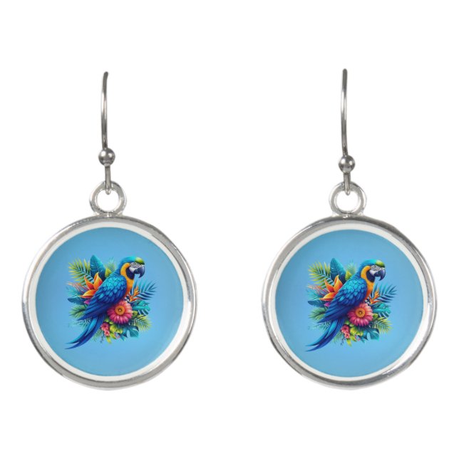 Colorful, blue tropical macaw  earrings (Front)