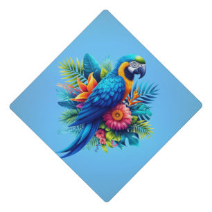 Colorful, blue tropical macaw  graduation cap topper